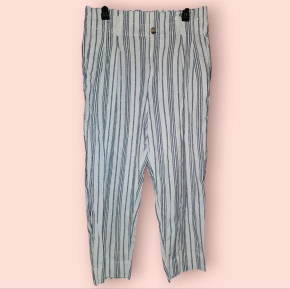 Madewell Linen-Cotton Paperbag Pants in Dark Baltic Stripe - Picture 1 of 3